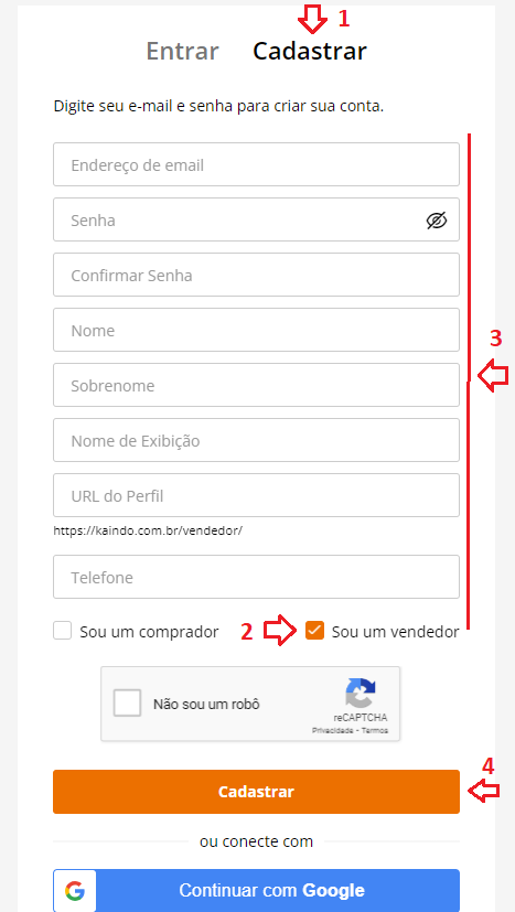 crie sua conta